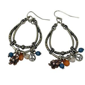 Horseshoe Dangle Charm Earrings Peace Symbol Flower Hook Boho Southwestern